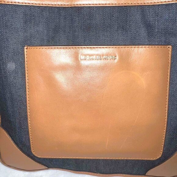Michael Kors Sullivan Large Leather & Denim Messenger Bag Leather Trim - EUC - Picture 3 of 12